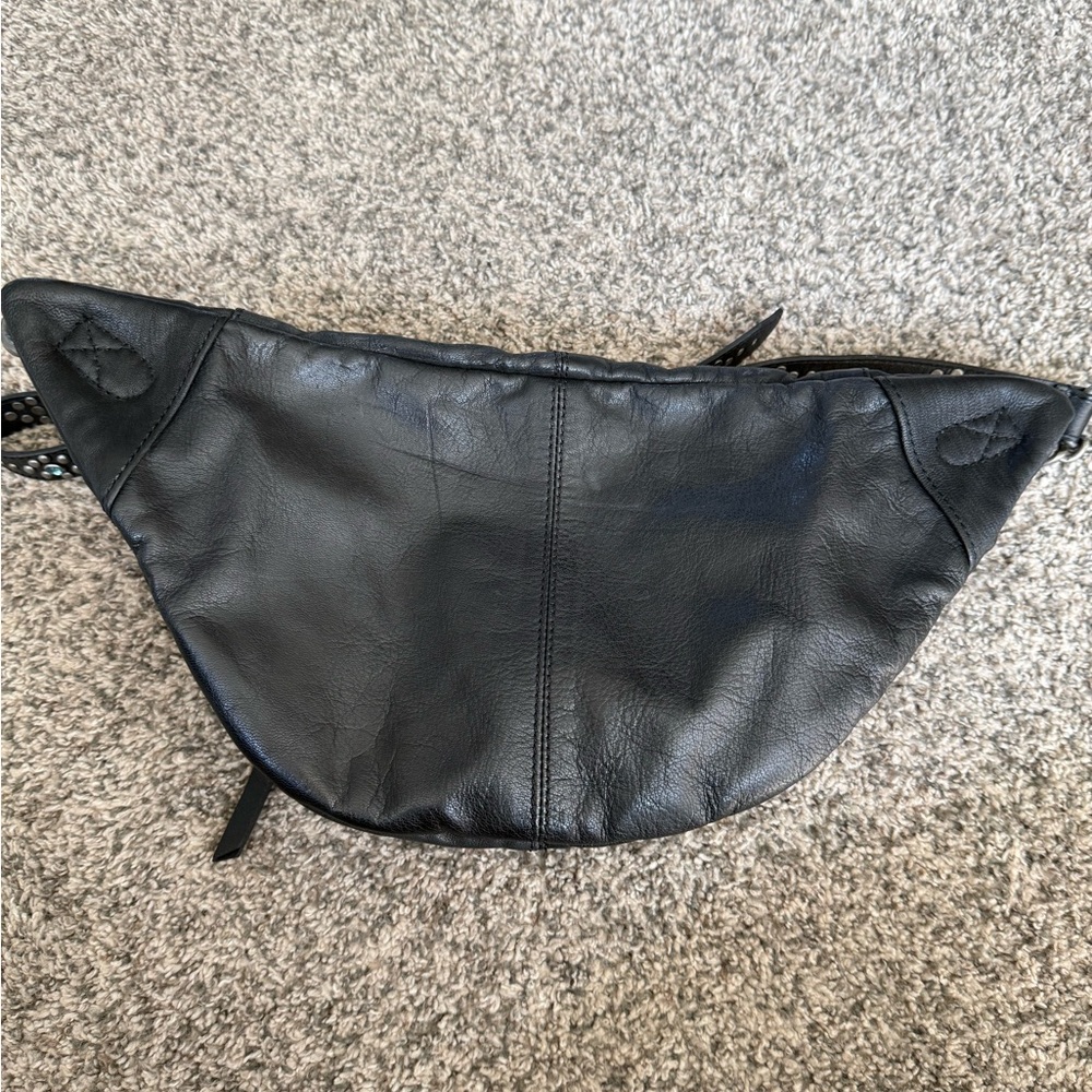 Free People Black Leather Crossbody Waist Bag with Studded Strap - Picture 5 of 5